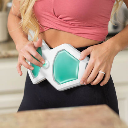 Woman pressing timer on Cryo2O Sculpt while wearing it